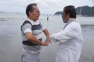 Bodhi teaches breathing on Pacific Ocean beach
